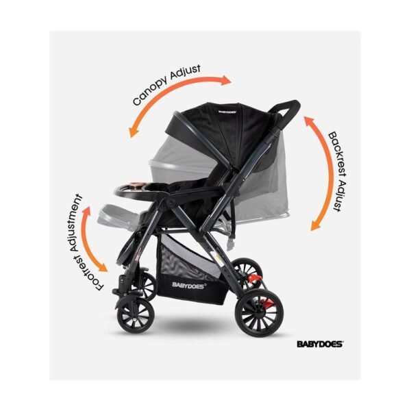 Babydoes – Maltoz Baby Stroller with 5-Point Harness (Up to 20 kg) – Black