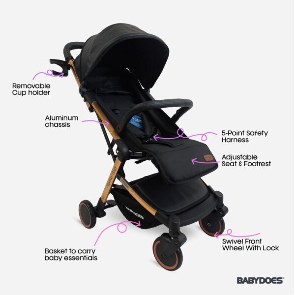 Babydoes – Travel Lite Shock Proof Baby Stroller (Up to 20 kg) – Esmio Gold Black