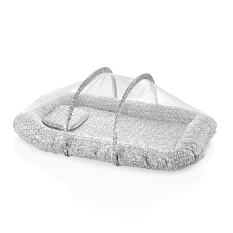 Babyjem - Sleeping Pad With Mosquito Net - Grey Square Design 0 Months+