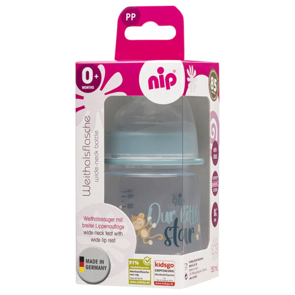 Nip – Wide Neck PP Silicone Bottle 150Ml – Star Blue
