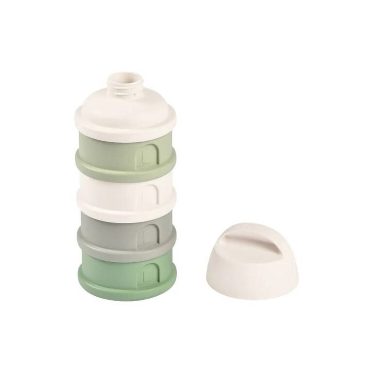 Beaba - 4 Compartments Formula Milk Container - Cotton white And Sage green