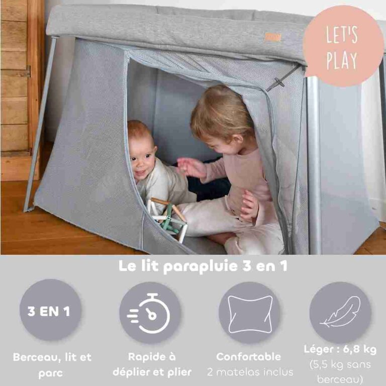 Beaba 4-in-1 Travel Cot Pebble – Portable Baby Bed, Playpen & Bassinet
