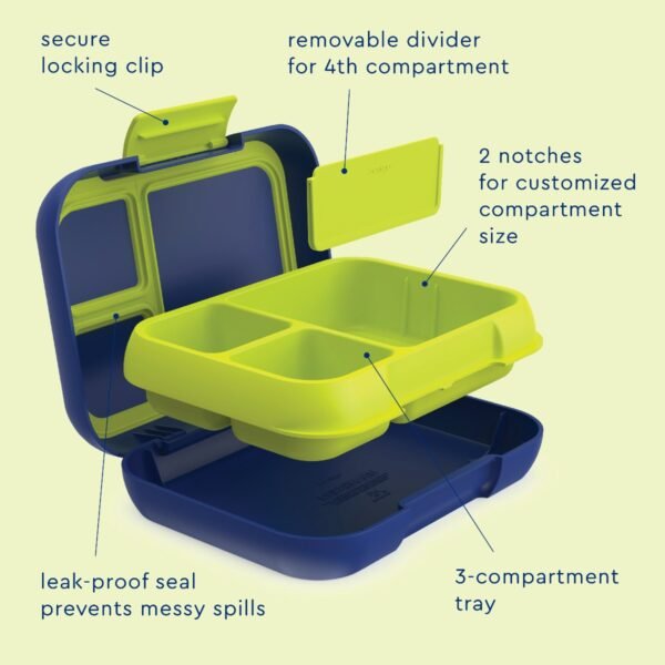 Bentgo – Pop Lunchbox with Removable Divider – Navy Blue/Chartreuse