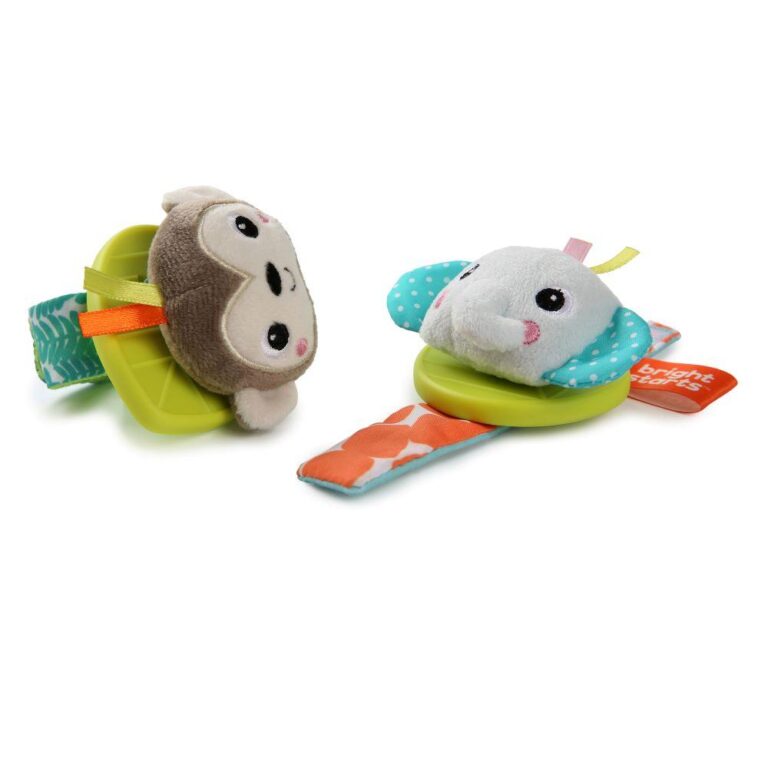 Bright Starts - Rattle & Teethe Wrist Pals Toy - Monkey & Elephant