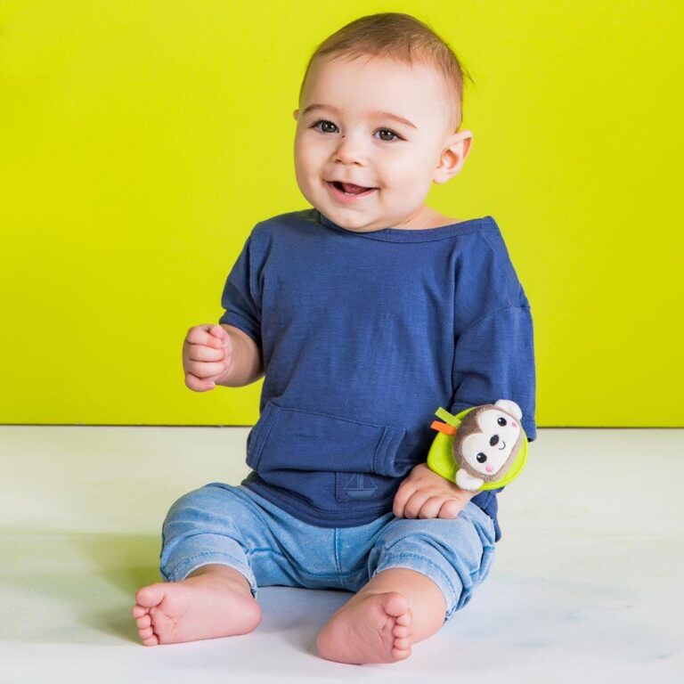 Bright Starts - Rattle & Teethe Wrist Pals Toy - Monkey & Elephant
