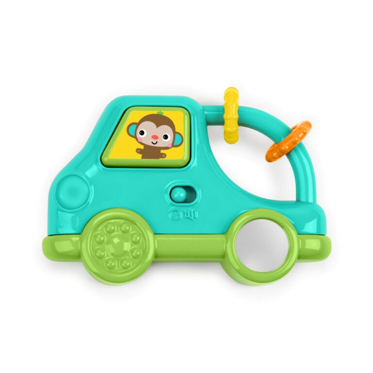 Bright Starts - Safari Driver Take-Along Toy – Light-Up Car Toy with Sounds, Mirror, Handle & Beads (3–36 Months)