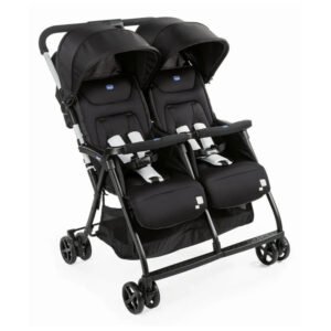 Chicco Ohlala Twin Stroller - Lightweight, Compact, 0-3 Years, Easy One-Hand Fold, Adjustable Seats, Black Night