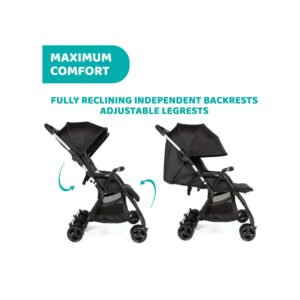 Chicco Ohlala Twin Stroller - Lightweight, Compact, 0-3 Years, Easy One-Hand Fold, Adjustable Seats, Black Night