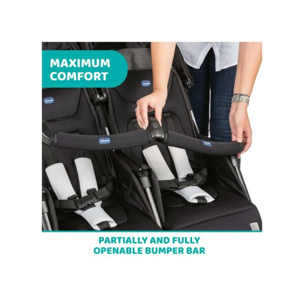 Chicco Ohlala Twin Stroller – Lightweight, Compact, 0-3 Years, Easy One-Hand Fold, Adjustable Seats, Black Night