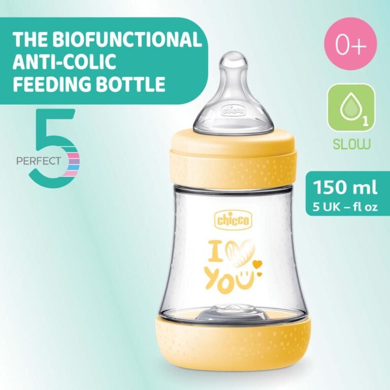 Chicco - Perfect 5 Feeding Bottle 150ml Slow Flow 0m+ Silicone - Yellow
