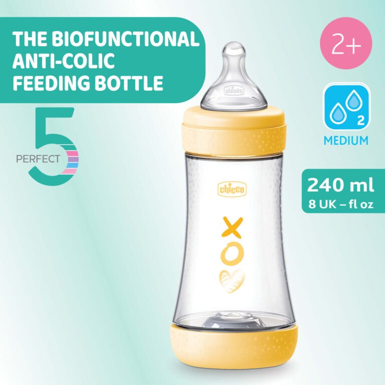 Chicco - Perfect 5 Feeding Bottle 240ml Medium Flow Silicone - Yellow