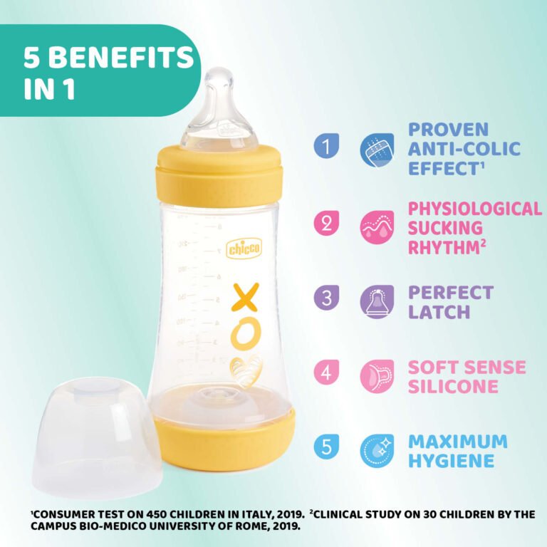 Chicco - Perfect 5 Feeding Bottle 240ml Medium Flow Silicone - Yellow
