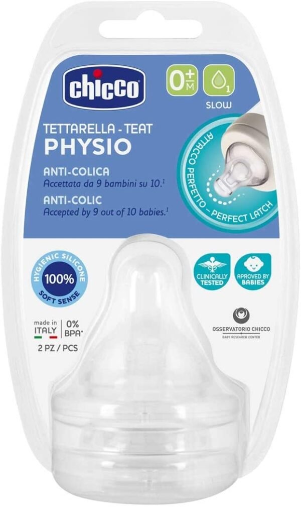 Chicco – Physio Teat Silicone 0m+ Slow Flow 2Pcs