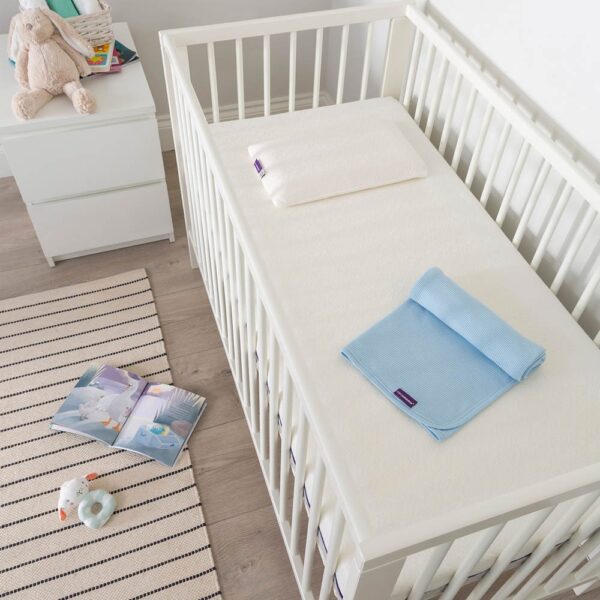 Clevamama – Waffle Weave Cotton Blanket Crib/Moses Basket 70 x 90 cm – Blue