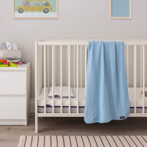Clevamama – Waffle Weave Cotton Blanket Crib/Moses Basket 70 x 90 cm – Blue