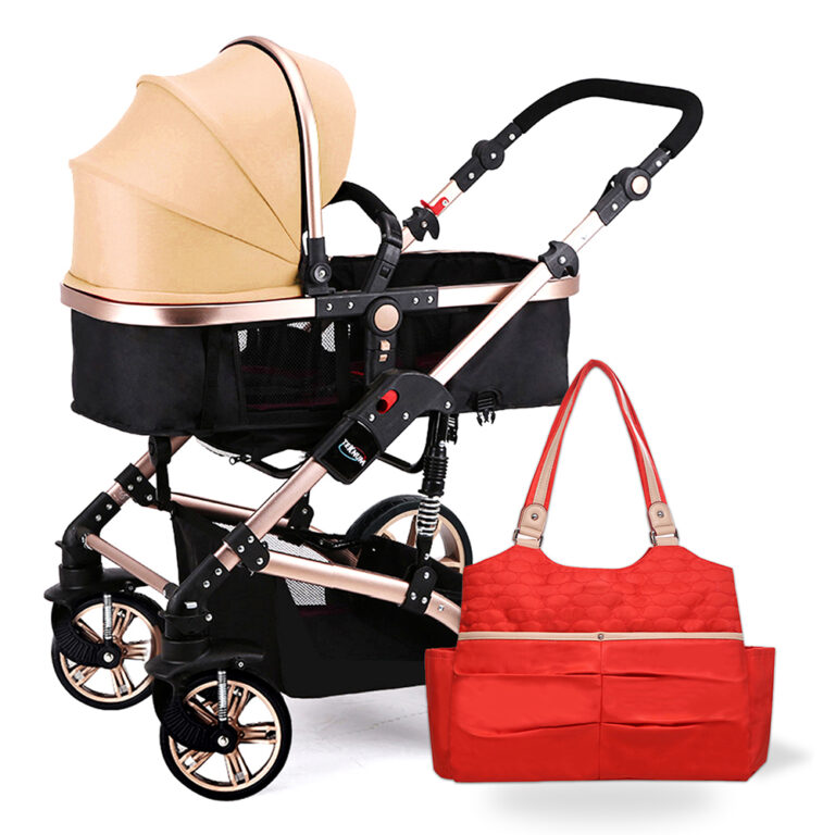 Teknum - 3 in 1 Pram stroller with Sunveno Fashion Diaper Tote Bag- Khaki