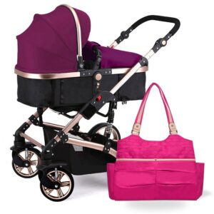 Teknum - 3 in 1 Pram stroller with Sunveno Fashion Diaper Tote Bag - Wine