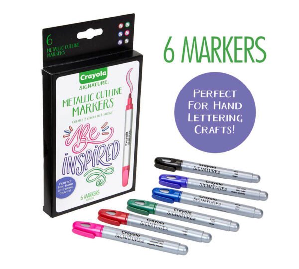 Crayola – Signature Metallic Outline Paint Markers, 6 Count