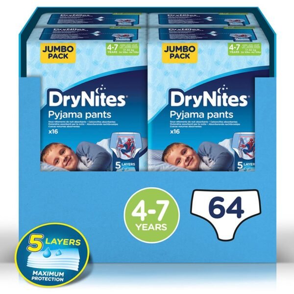Huggies – Drynites Pyjama Pants, 4-7 Y, Boy, 17-30 Kg – 64 Bed Wetting Pants