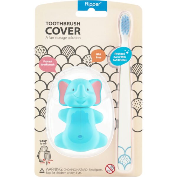 Flipper – Elephant Oral Hygiene Set – Soft Toothbrush & Holder, Suction, 3Y+