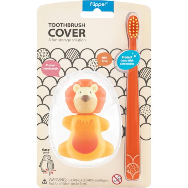 Flipper – Lion Oral Hygiene Set – Soft Toothbrush & Holder, Suction, 3Y+