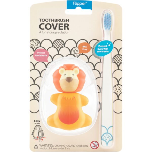 Flipper – Lion Oral Hygiene Set – Soft Toothbrush & Holder, Suction, 3Y+