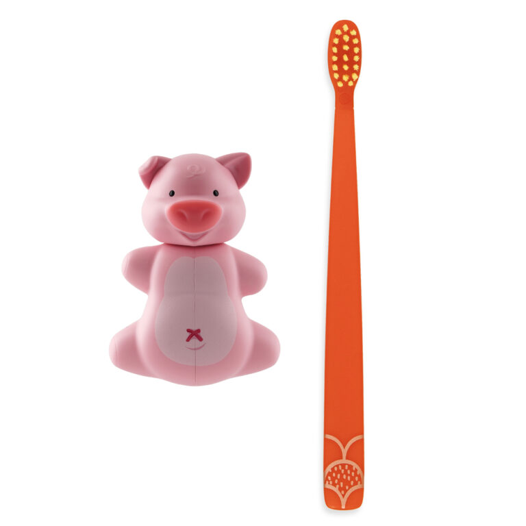 Flipper - Piggy Oral Hygiene Set with Toothbrush & One-Touch Holder (3Y+)