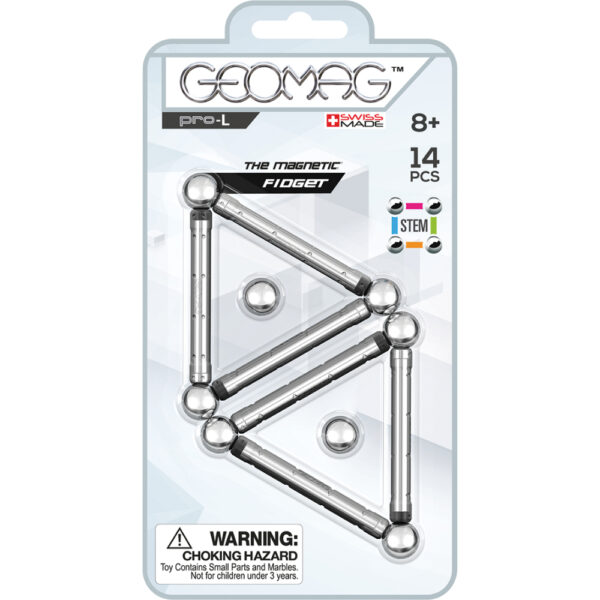 Geomag – Pro-L Magnetic Fidget Blister, Silver STEM Toy- 14Pcs