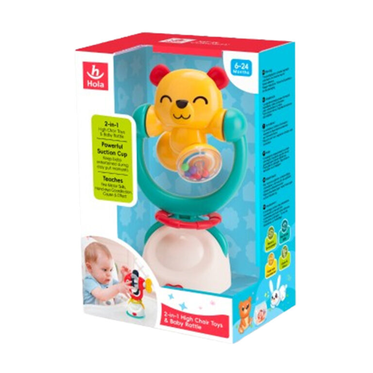 Hola - 2-in-1 Bear Rattle – Suction teether toy for babies 6M+.