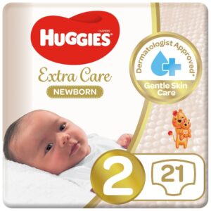 Huggies – New Born Diapers, Size 2, Carry Pack, 4-6 Kg – 21 Diapers