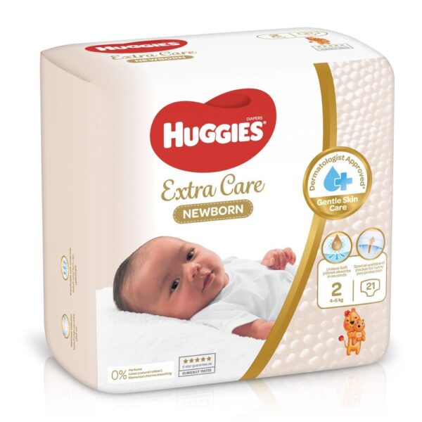 Huggies – New Born Diapers, Size 2, Carry Pack, 4-6 Kg – 21 Diapers
