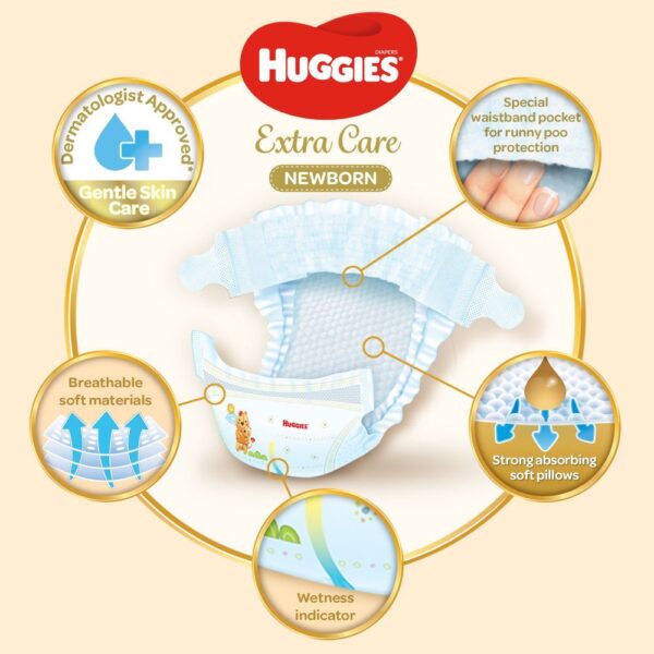 Huggies – New Born Diapers, Size 2, Carry Pack, 4-6 Kg – 21 Diapers