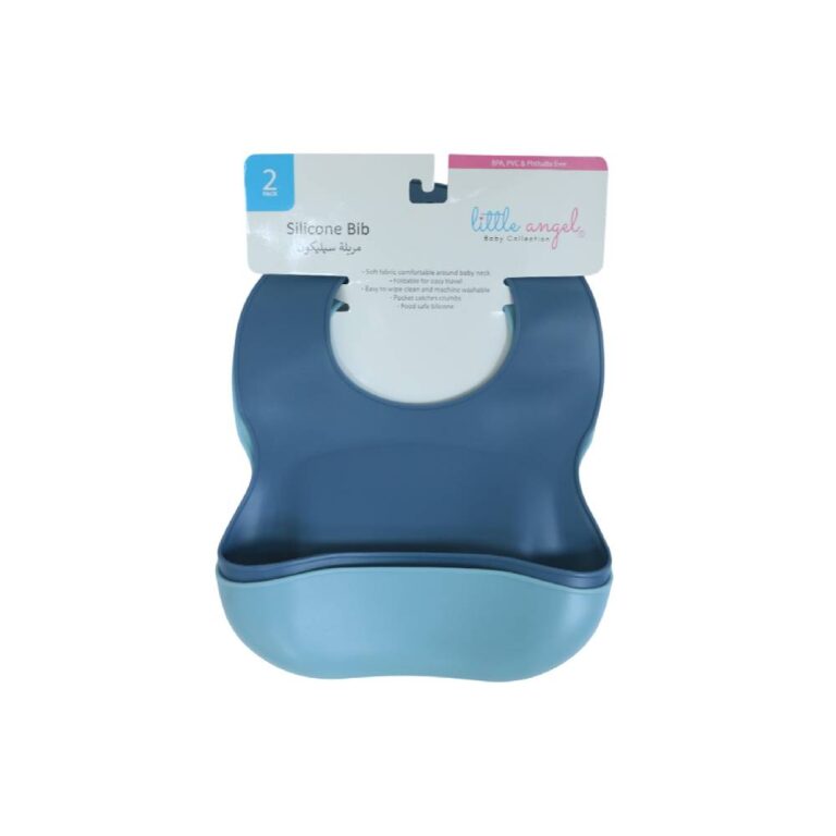 Little Angel - Baby Silicon Bib 2pc Set – Solid Light & Dark Blue