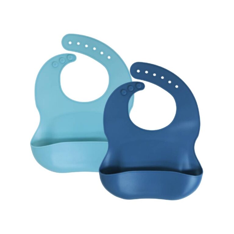 Little Angel - Baby Silicon Bib 2pc Set – Solid Light & Dark Blue