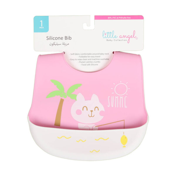Little Angel – Baby Silicon Bib – Pink/White