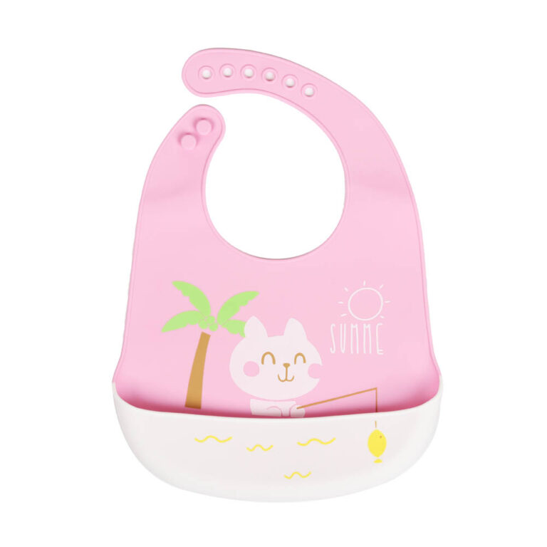 Little Angel - Baby Silicon Bib - Pink/White