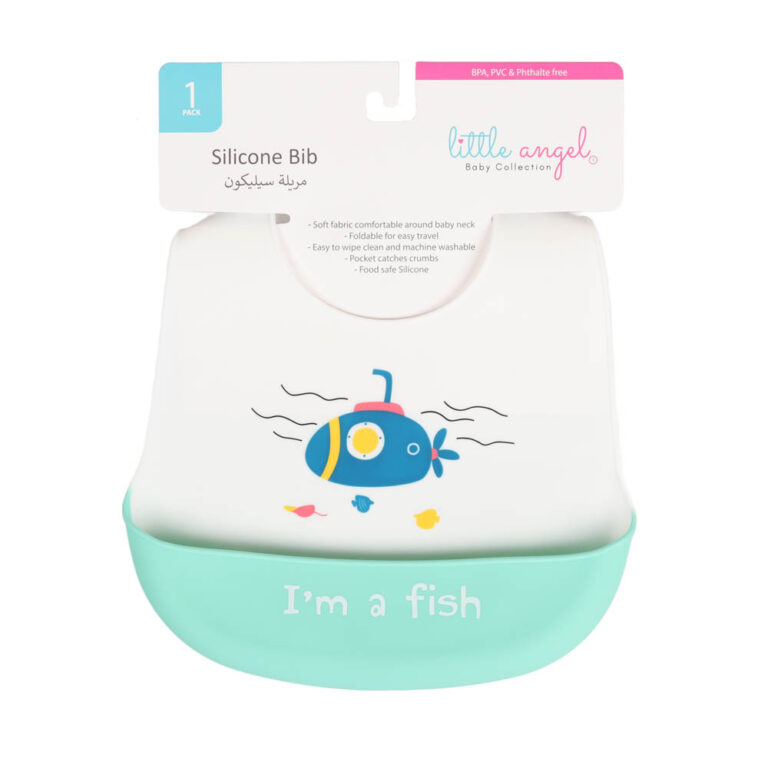Little Angel - Baby Silicon Bib - White/Green