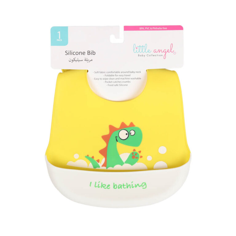 Little Angel - Baby Silicon Bib - Yellow/White