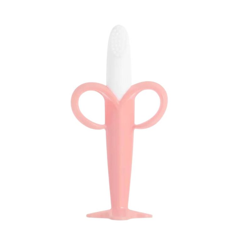 Little Angel - Baby Silicone Teether & Training Toothbrush Safe and Soft - Pink