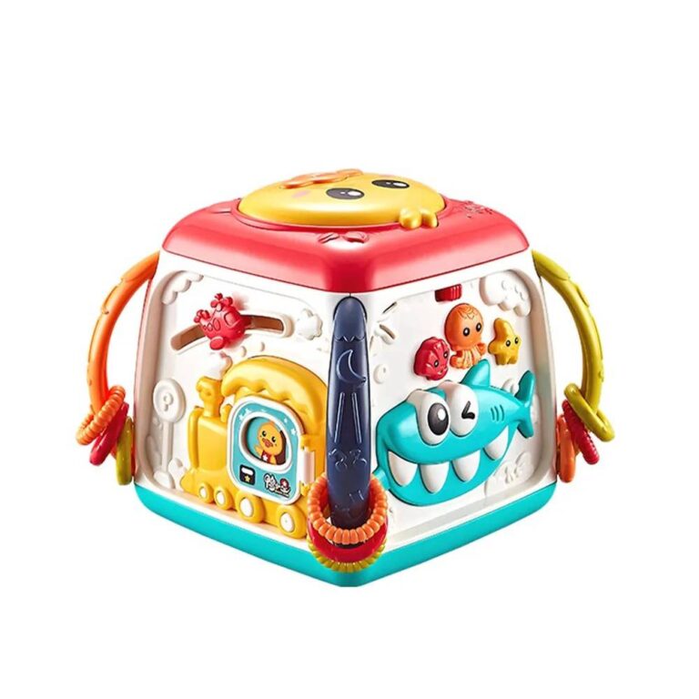 Little Angel - kids 5-in-1 Funny Musical Activity Cube Toy with Lights, Sounds, Gears and Drum - Red