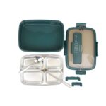 Little Angel – Lunch Box 4-Compartment Stainless Steel Cutlery Set with Handle – Green