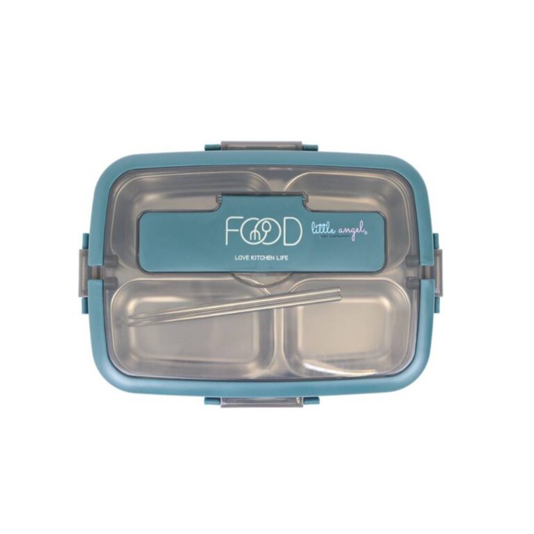 Little Angel - Lunch Box 4-Compartment Stainless Steel Cutlery Set with Handle - Green