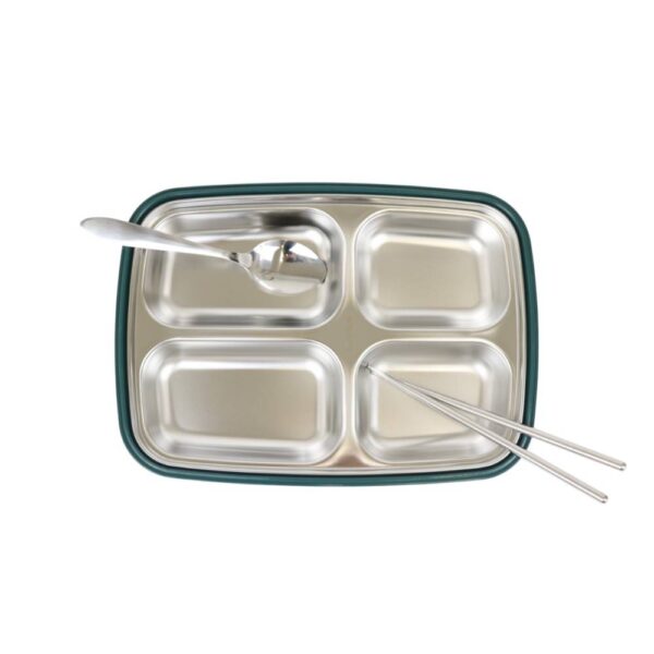 Little Angel – Lunch Box 4-Compartment Stainless Steel Cutlery Set with Handle – Green
