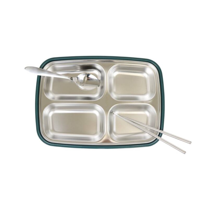 Little Angel - Lunch Box 4-Compartment Stainless Steel Cutlery Set with Handle - Green