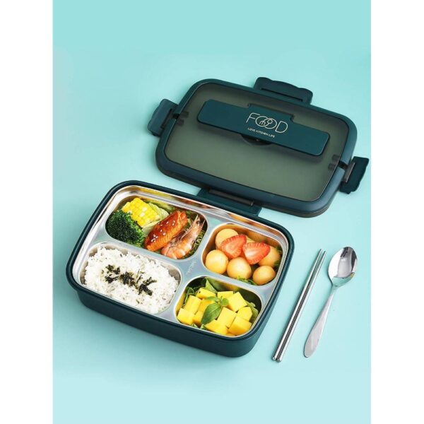 Little Angel – Lunch Box 4-Compartment Stainless Steel Cutlery Set with Handle – Green