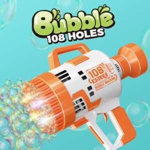 Little Story - 108 Holes Bubble Machine Gun Battery Operated W/Bubble Maker - Orange