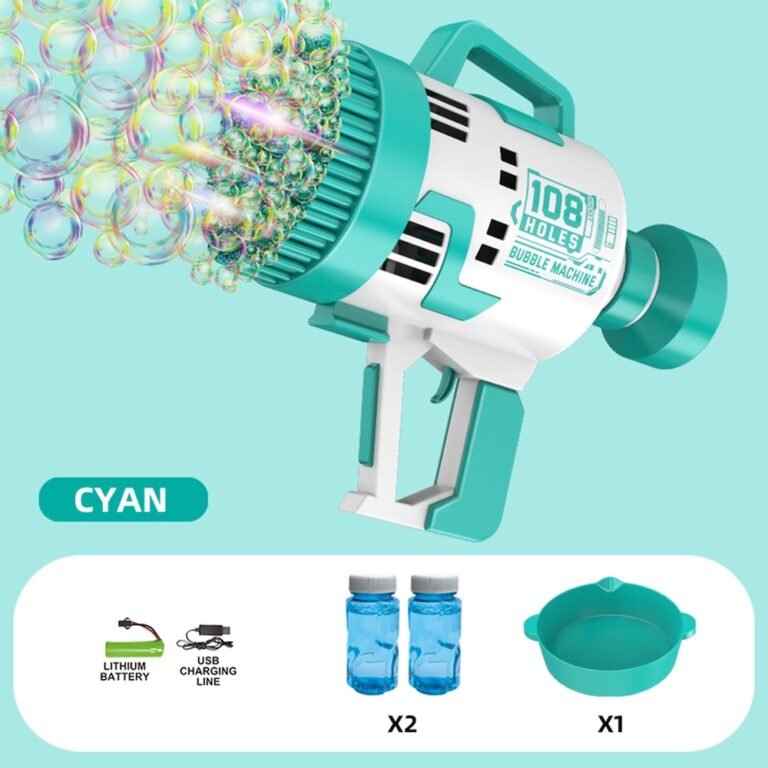 Little Story - 108 Holes Bubble Machine Gun With Light/Bubble Maker - Cyan
