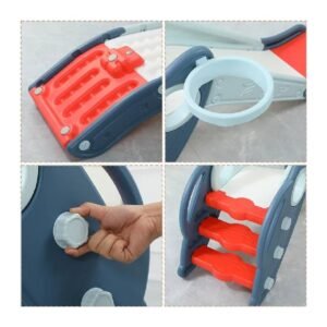 Little Story - 3-IN-1 Baby Slide with Basketball and Ring Game - Blue