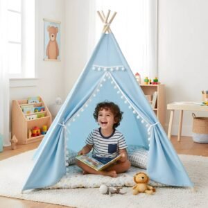 Little Story Canvas Foldable Tent and Teepee Playhouse - Blue