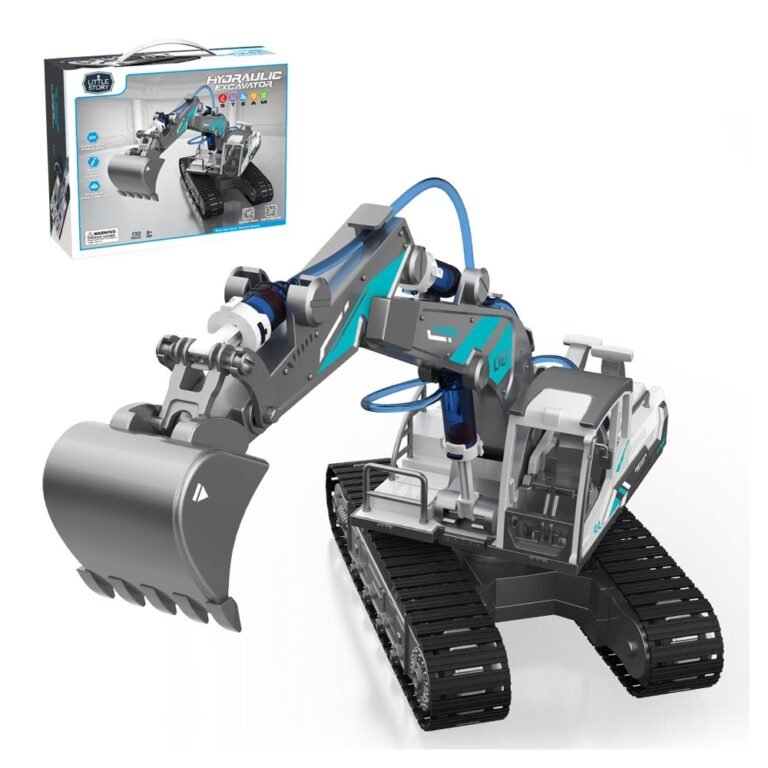 Little Story - DIY Hydraulic Power Principle based 3-IN-1 Excavator/ Bulldozer/ JCB Toy (130 Pcs), STEM Series - Grey